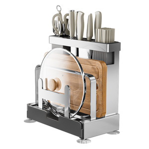 Jibaiju Porte-couteaux en acier inoxydable 304 avec support pour planche à découper et support pour baguettes pour le rangement sur le comptoir de cuisine - Product Image 1