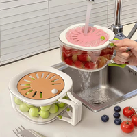 Bol de lavage pliable multifonctionnel pour fruits et légumes avec couvercle égouttoir, en plastique PP durable, compatible lave-vaisselle, pour usage domestique