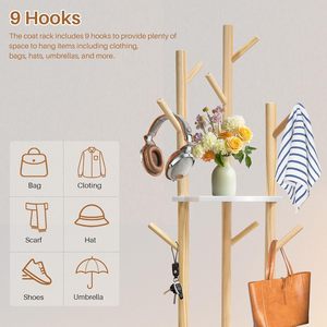 <span class=keywords><strong>Porte</strong></span>-<span class=keywords><strong>manteau</strong></span> rotatif en bois Offre Spéciale autoportant avec 3 étagères <span class=keywords><strong>porte</strong></span>-vêtements verticaux cintres de salon - Product Image 5