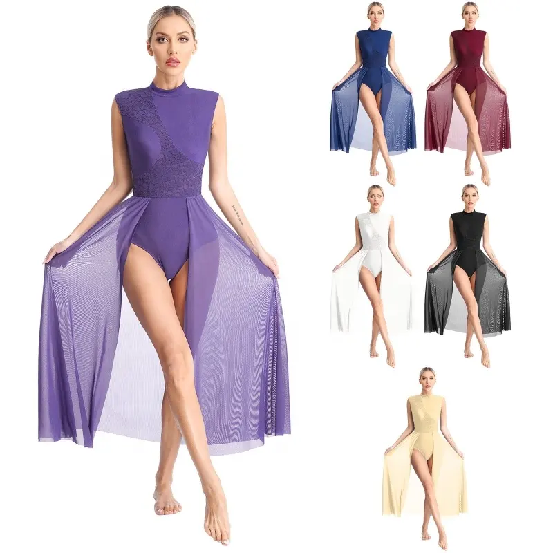 En stock Tenues de danse en dentelle florale pour femmes Justaucorps Costume de scène Robe de danse lyrique