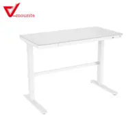 Table montage en V en verre trempé, meuble de table réglable en hauteur, avec tiroirs, blanc