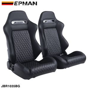 Asientos de Cubo de Carreras EPMAN Aptos para la Mayoría de Coches, Asiento Reclinable Izquierdo/Derecho, Cuero PVC Negro con Costuras Grises, JBR1035BG - Product Image 1