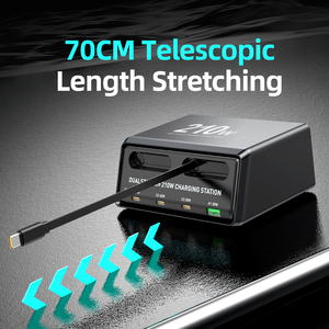 สถานีชาร์จอเนกประสงค์แบบตั้งโต๊ะ 210W รุ่นใหม่ล่าสุด พร้อมสายชาร์จ Type C แบบยืดหดได้ในตัว ชาร์จเร็ว เหมาะสำหรับสำนักงาน บ้าน และการเดินทาง - Product Image 3