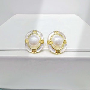 high quality plata 925 sterling silver gemstone round earring luxury wedding pearl korean vintage 18k gold earrings - Product Image 3