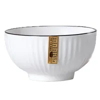 Bol en porcelaine de style nordique à rayures verticales, blanc pur avec bord noir, compatible micro-ondes, ensemble de bols à riz et à soupe pour la maison