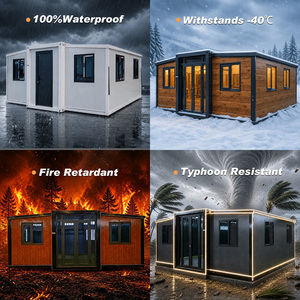 Casa Contenedor Expandible de 20 Pies con Terraza Cubierta, Panel Metálico Rojo, Cabaña Prefabricada para Retiro en el <span class=keywords><strong>Bosque</strong></span> y Estadía Vacacional - Product Image 4
