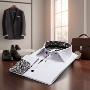 Camisa de Vestir Blanca sin Cuello, 100% Algodón, a Cuadros, de Manga Larga para Primavera - Product Image 3