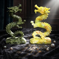 Vente en gros de sculptures de dragons en jade naturel, pierres semi-précieuses, statues de dragons chinois en jade Xiuyan pour la décoration de la maison