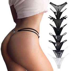 Logotipo personalizado de cintura baja Sexy apretado breve mujer Bragas cadena Tanga bajo transparente G String ropa interior sucia - Product Image 1