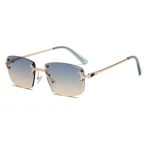 Lunettes de soleil rectangulaires sans monture SPUKA 1745, verres teintés dégradés, protection UV400, lunettes de soleil métalliques de luxe pour hommes et femmes, logo personnalisé - Product Image 1