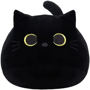 ขายส่ง โซฟา cat design-แมวสีดำหมอนนุ่มตุ๊กตายัดไส้สัตว์หมอนของเล่นเด็กแมวรูปร่างการออกแบบหมอนโซฟาสีดำแมวของเล่นตุ๊กตา