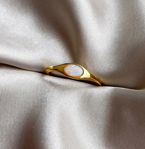 925 Sterling Silver 18K Gold Plated <strong>Opal</strong> Signet <strong>Ring</strong> Oval Minimalist Band Non Tarnish Daily Wear Fine Jewelry for Women - Product Image 4