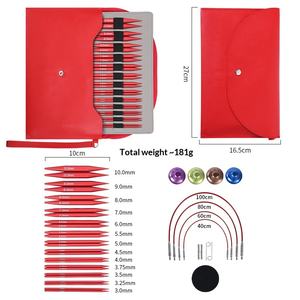 Lot de 13 paires d'aiguilles à tricoter circulaires détachables rouges mats de 10 cm pour pulls, emballées dans un étui, vente en gros transfrontalière - Product Image 4