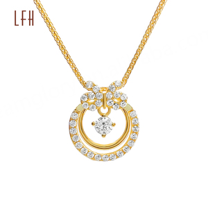 Collier pendentif en forme de nœud papillon double cercle en zircon cubique scintillant, or véritable 18 carats, collier rond en forme de nœud papillon jaune - Product Image 2