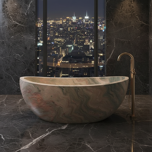 Bañera <span class=keywords><strong>de</strong></span> Mármol Natural Pulido <span class=keywords><strong>de</strong></span> Lujo Moderno, Tallada en un Solo Bloque <span class=keywords><strong>de</strong></span> Piedra, Ideal para Villas y Hoteles - Product Image 3