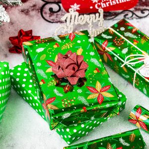 Poinsettia Christmas Gift Wrapping Paper Green 17 Inch X 33 Feet Roll Anti Curl For Holiday Gift <b>Wrap</b> - Product Image 6