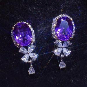Boucles d'oreilles pendantes violettes E1973 avec pierres précieuses taillées en forme de poire pour femmes, bijoux de fête - Product Image 4