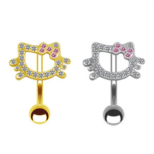 <span class=keywords><strong>2025</strong></span> thời trang đáng yêu phim hoạt hình mèo đảo ngược thanh pha lê Navel piercing cho phụ nữ cô gái thép không gỉ mèo bụng nút Nhẫn - Product Image 1