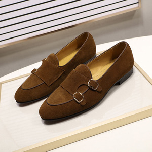 Korean-style <b>men's</b> pointed-toe leather shoe with double-button design <b>for</b> a casual style low-<b>heeled</b> <b>men's</b> shoes - Product Image 3