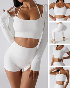 Sujetador deportivo de un hombro para Fitness, mallas de Yoga acanaladas con rosca, conjunto de <span class=keywords><strong>2</strong></span> piezas para gimnasio y Yoga - Product Image 2