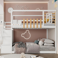 Lit superposé avec escalier et étagère Lit pour enfant en bois de pin massif avec fenêtre et barrière de protection contre les chutes Lit au sol blanc