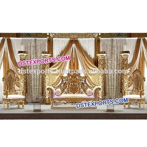 Muslim Wedding Reception Stage Golden Carved Fiber <b>Pillars</b> for Stage Asian Wedding Stage Manufacturer - Product Image 1