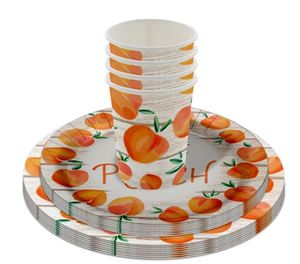 Modern Set of 195 Peach Party Supplies Includes Paper Plates Cups Napkins Cutlery <b>Tablecloths</b> Balloons Banner-Serves 24 Guests - Product Image 3