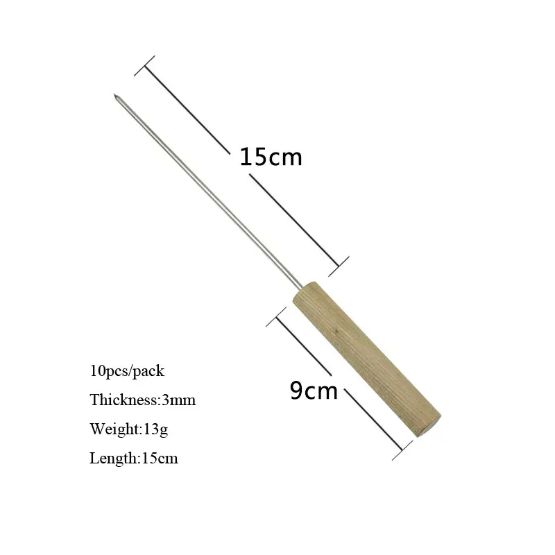 Paslanmaz çelik barbekü aksesuarları kebap sticks barbekü çatal barbekü sopa ahşap saplı şiş