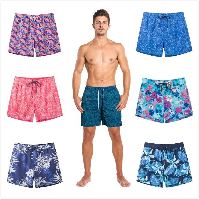 Custom Mens การพิมพ์ใบกางเกงขาสั้นกางเกงขาสั้นชายหาดกางเกงว่ายน้ำผู้ชายชุดว่ายน้ำโพลีเอสเตอร์100% ได้อย่างรวดเร็วแห้งผ้า