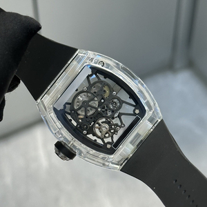 Reloj Mecánico Crystal Warrior Skeleton para Hombre, Estilo Tonneau con Cristal Transparente y Correa de Goma Negra - Product Image 5
