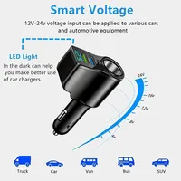 Nouveau chargeur de voiture multifonctionnel 66W avec affichage numérique, double USB et allume-cigare 1 à 3 prises
