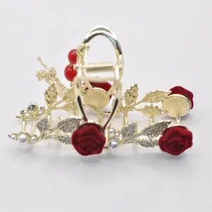 Rouge saule en métal Rose fleur griffe de cheveux crabe femmes Barrettes poignée de cheveux accessoires de cheveux en vrac mixte vente en gros