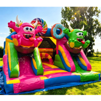Château gonflable commercial double piste pour enfants, avec toboggan, thème monstre, pour location