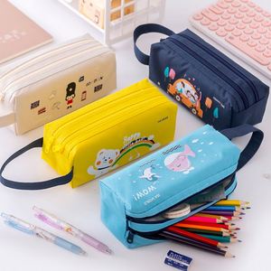 Trousse à crayons portable grande capacité à double compartiment avec fermeture éclair et poignée, cadeau de rentrée scolaire pour enfants - Product Image 1