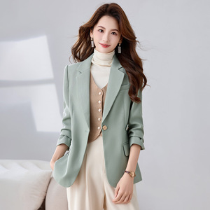 Women's Blazer Khaki Solid Color Single Button Anti-Wrinkle Polyester Worsted Commuting Professional Wear - Product Image 3