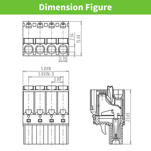 Conector de Bloque Enchufable, Bloque de Terminales Enchufable, Conectores Eléctricos de Resorte para PCB, Paso de 5.0 mm - Product Image 3