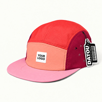 Casquette de baseball unisexe légère en nylon à 5 panneaux, avec blocs de couleur contrastants, étiquette tissée personnalisée, style streetwear, réglable, type camper