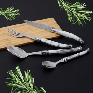Ensemble de couverts de luxe <span class=keywords><strong>Laguiole</strong></span> en acier inoxydable avec poignée à motif marbré, couteau à steak, fourchette, cuillère à soupe, cuillère à café - Utilisation à domicile ou au restaurant - Product Image 2