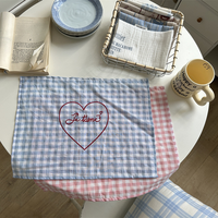 Essuie-tout en coton brodé cœur, motif à carreaux lavé, pour cuisine, café, photographie culinaire, décoration, serviette de table
