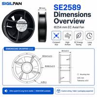SIGILFAN 254x89mm EC Axiallüfter 110-240V Kugellager Industrieller Kühllüfter Kunststoffblätter für Server- und Rechenzentrumkühlung