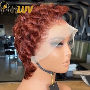 Parrucca Pixie Cut in <span class=keywords><strong>Capelli</strong></span> Umani, Corta e Ricci, in <span class=keywords><strong>Capelli</strong></span> Vergini Vietnamiti, con Frontale in Pizzo HD, Senza Colla, Pre-Piumata, All'Ingrosso - Product Image 2