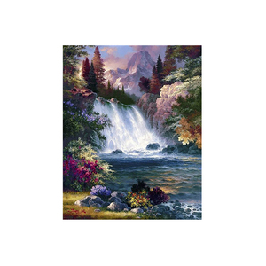Decoración de pared para el hogar, <span class=keywords><strong>pintura</strong></span> de porcelana de cristal, paisaje, <span class=keywords><strong>mosaico</strong></span> de montaña, cascada, diamante - Product Image 1
