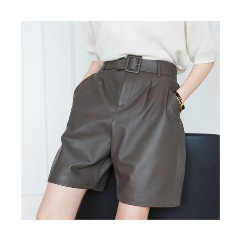 2010-1 Spring High Quality New Fashion Female Short Suit Pants Solid Color Belt Loose Leather Shorts for Women