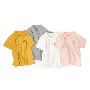 夏季刺绣可爱男孩polo衫男孩和女孩儿童短袖polo衫t恤上衣3-8岁