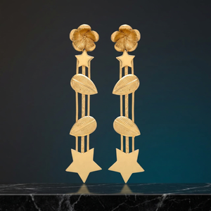 Pendientes Étnicos de Estilo Nuevo con Hojas Chapadas en Oro y Colgantes de Estrella, Hechos a Mano en Latón, Regalo de Boda de Jaipur Gems Jewelry - Product Image 2