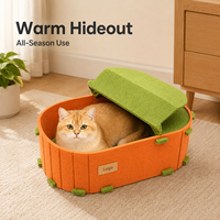 Lit pour animaux de compagnie en coton pliable et réglable avec fermeture à pression, design clôture repliable, maison-caverne pour chats et petits chiens, toutes saisons