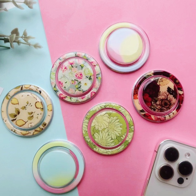 Customized Design Flower Print Magnetic Phone Holder Socket for Magnet Customized logo Phone Grip