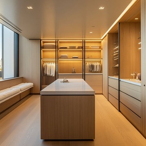 Clóset Moderno de Lujo Senger con Armarios de Madera Oscura, Almacenamiento Integrado, Iluminación LED y Asiento de <span class=keywords><strong>Ventana</strong></span> con Superficie de Mármol - Product Image 6