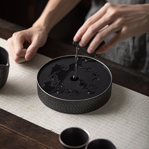 Round Pottery <b>Tea</b> Tray With Water Storage For Kung Fu <b>Tea</b> <b>Set</b> Heat Resistant Household Teapot Holder Afternoon <b>Tea</b> Use - Product Image 5