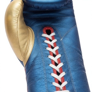 Nabtay Sports Custom Design Embossed Printing <b>Boxing</b> <b>Gloves</b> Blue Gold Leather Lace-Up Non-Slip Wrist Support Full Finger <b>Gloves</b> - Product Image 2